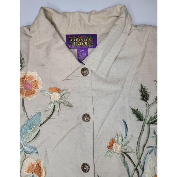 Tapestry Patch Women’s XXL Tan Floral Vintage Jacket Blazer Shoulder Pads Boho - Picture 2 of 15